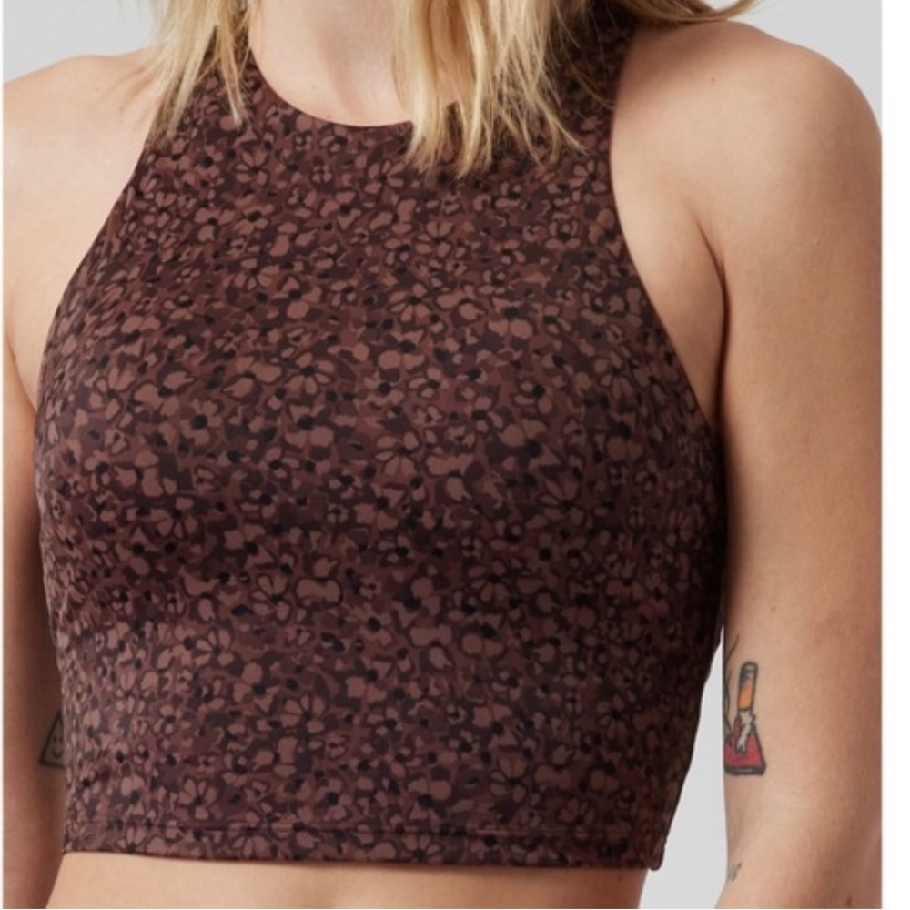 ATHLETA Conscious Brown Leopard-Print High-Neck Bikini Top A-C